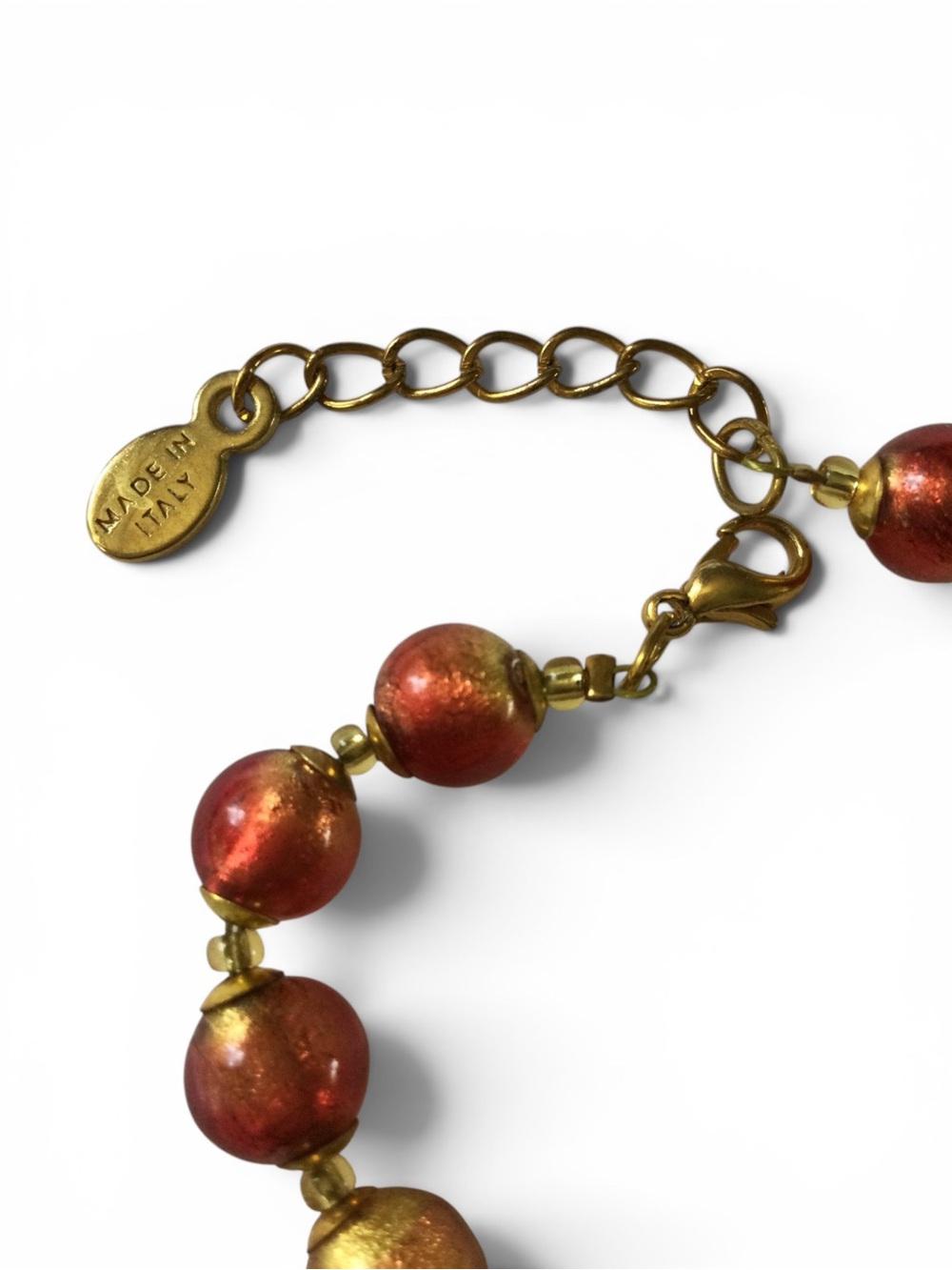 Rare Murano Glass Ombré Red-Orange Beaded Bracelet, Gold-Tone, Made in Italy - Picture 4 of 12